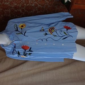 COPY - Talbots Cotton Embroidered Pin stripe shirt xl